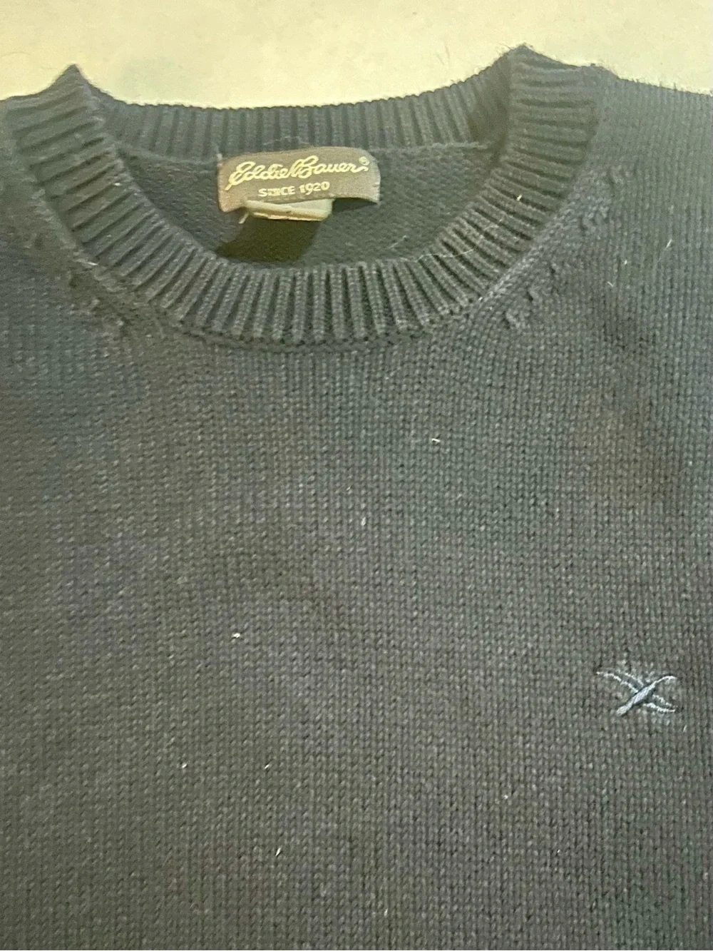 Eddie Bauer Classic Navy Blue Cotton Crewneck Sweater Mens Large L Fisherman - Picture 2 of 5